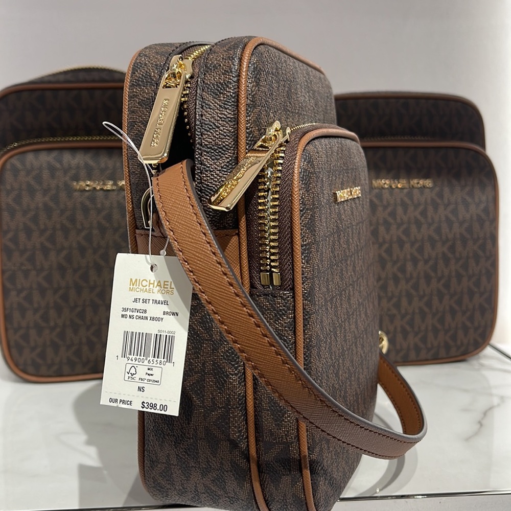Michael Kors Jet Set Travel NS Chain Medium Logo Crossbody Bag Brown Color - Picture 5 of 16